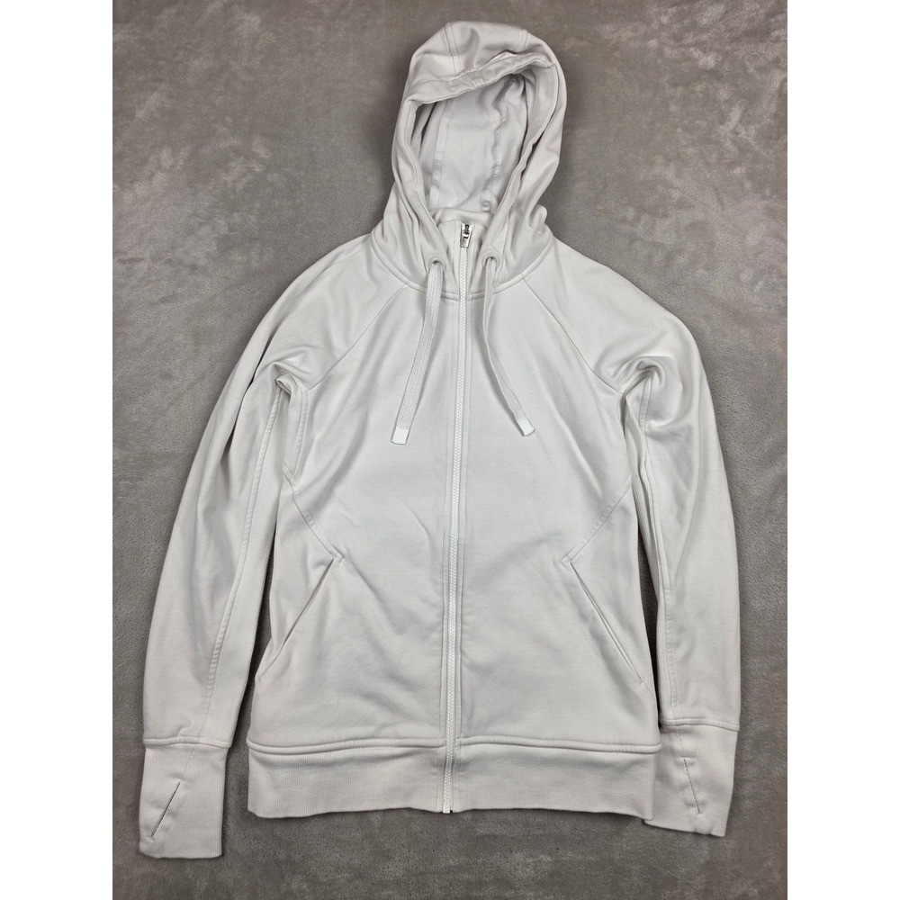 Athleta Full Zip Hoodie Women Small White Triumph Hoodie Thumbholes 486251